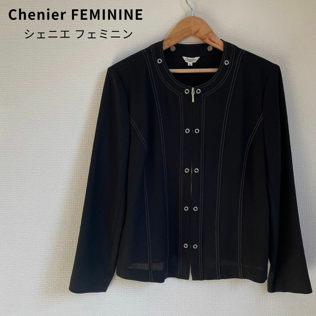 Chenier FEMININE シェニエ ジップアップ ブルゾン 肩パッド レディースのジャケット/アウター(ブルゾン)の商品写真