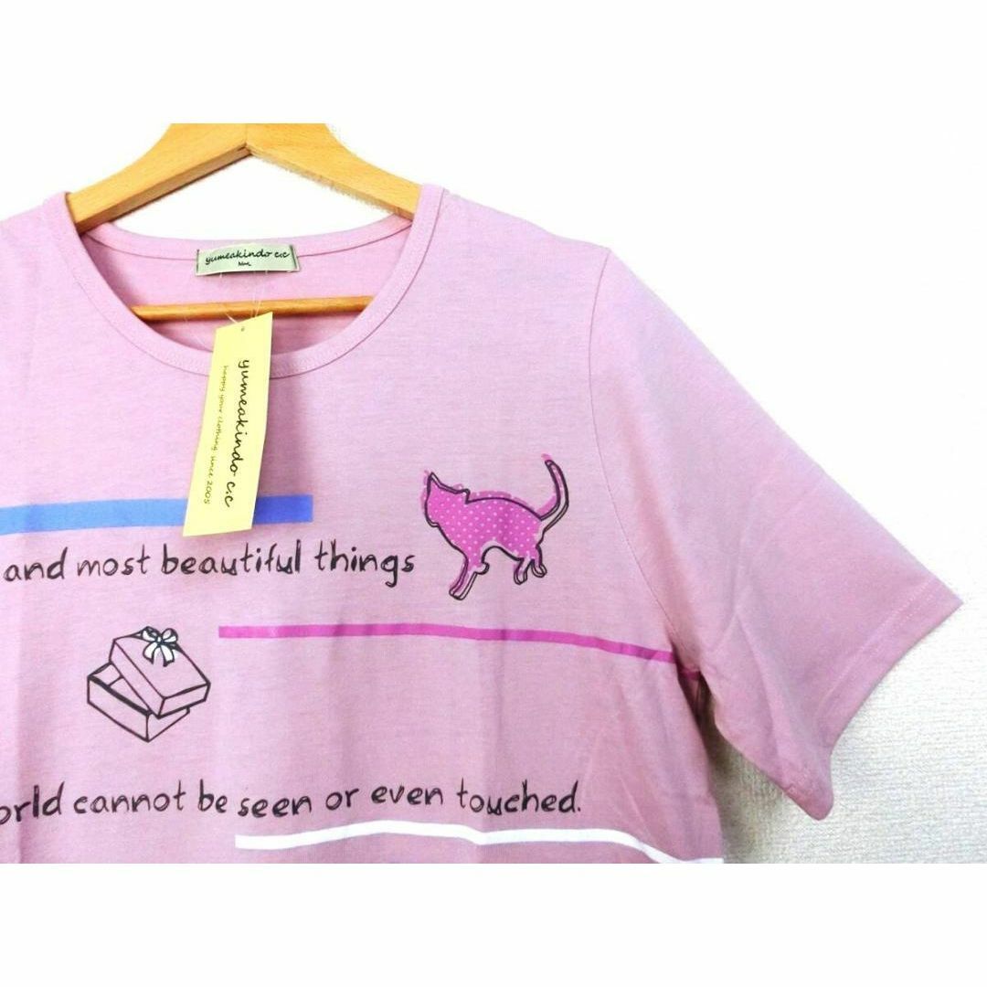 未使用 yumeakindo 猫柄半袖チュニックTシャツ M～Lサイズ ピンク レディースのトップス(Tシャツ(半袖/袖なし))の商品写真