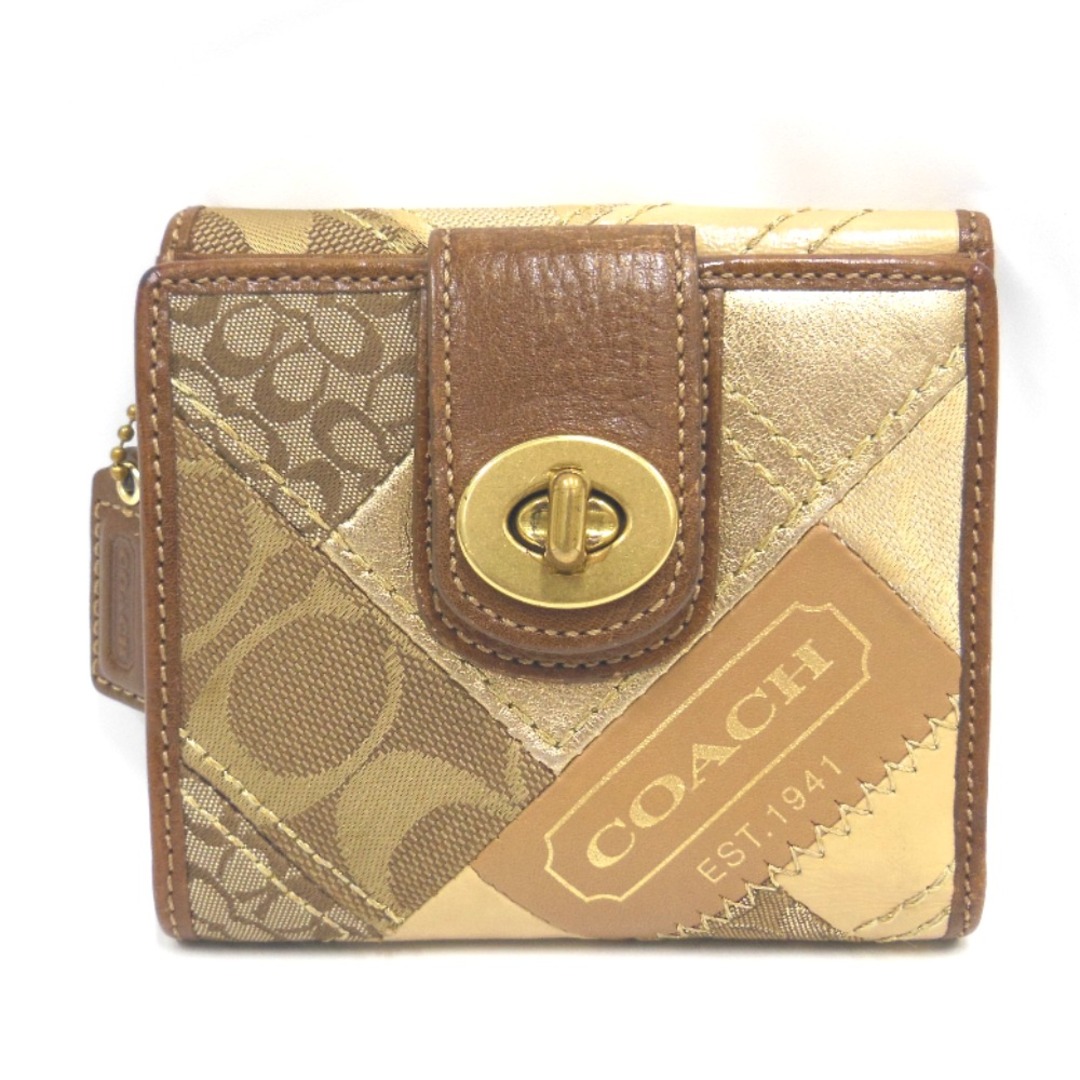 COACH(コーチ)のコーチ 二つ折り財布 パッチワーク ベージュ系 レディース COACH NA34834 中古 レディースのファッション小物(財布)の商品写真