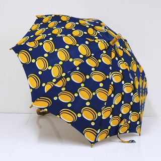 日傘 sun mi サンミ 晴雨兼用日傘 えいきち USED美品 アフリカンバティック 個性的 竹手元 ネイビー オレンジ 日本製 50cm S0727(傘)