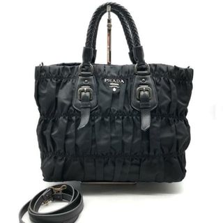 PRADA - 美品 PRADA プラダ ギャザー ナイロン レザー 2WAY ハンド ショルダー バッグ ブラック a3538