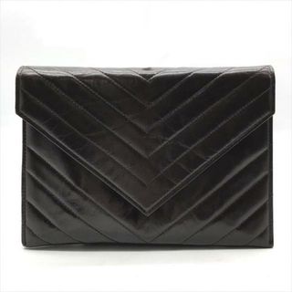 Yves Saint Laurent - 良品 YSL イヴサンローラン レザー Vステッチ クラッチ バッグ ブラウン m12924