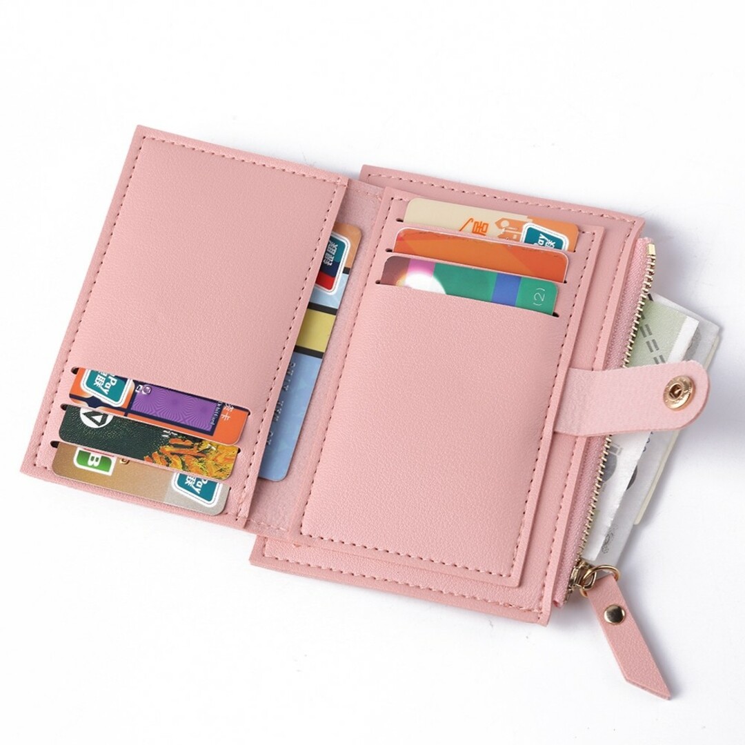 二つ折りカードケース 小銭入れ  二つ折り財布  ミニ財布　財布　ピンク レディースのファッション小物(財布)の商品写真
