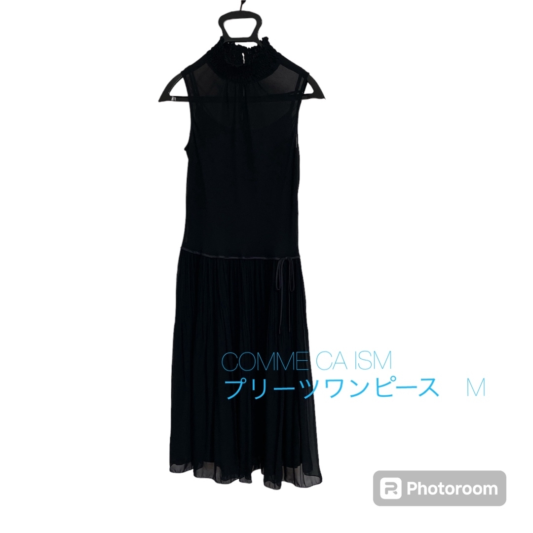 COMME CA ISM(コムサイズム)のコムサイズム　COMME CA ISM　プリーツワンピース　黒　Ｌ　ノースリーブ レディースのワンピース(ひざ丈ワンピース)の商品写真