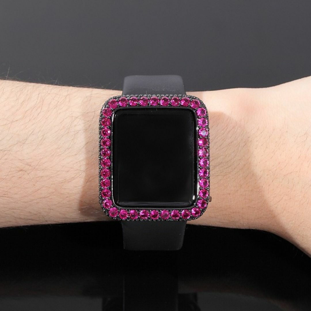 Apple Watch(アップルウォッチ)のアップルウォッチ カスタムカバー RUBY スタイルCZダイヤ（キュービックジルコニア） Series ２/３ 42mm専用 BLACK x RUBY メンズの時計(その他)の商品写真