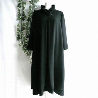 【新品】8903【L】上質 ブラックフォーマル ワンピース 黒 クロスカラー (礼服/喪服)