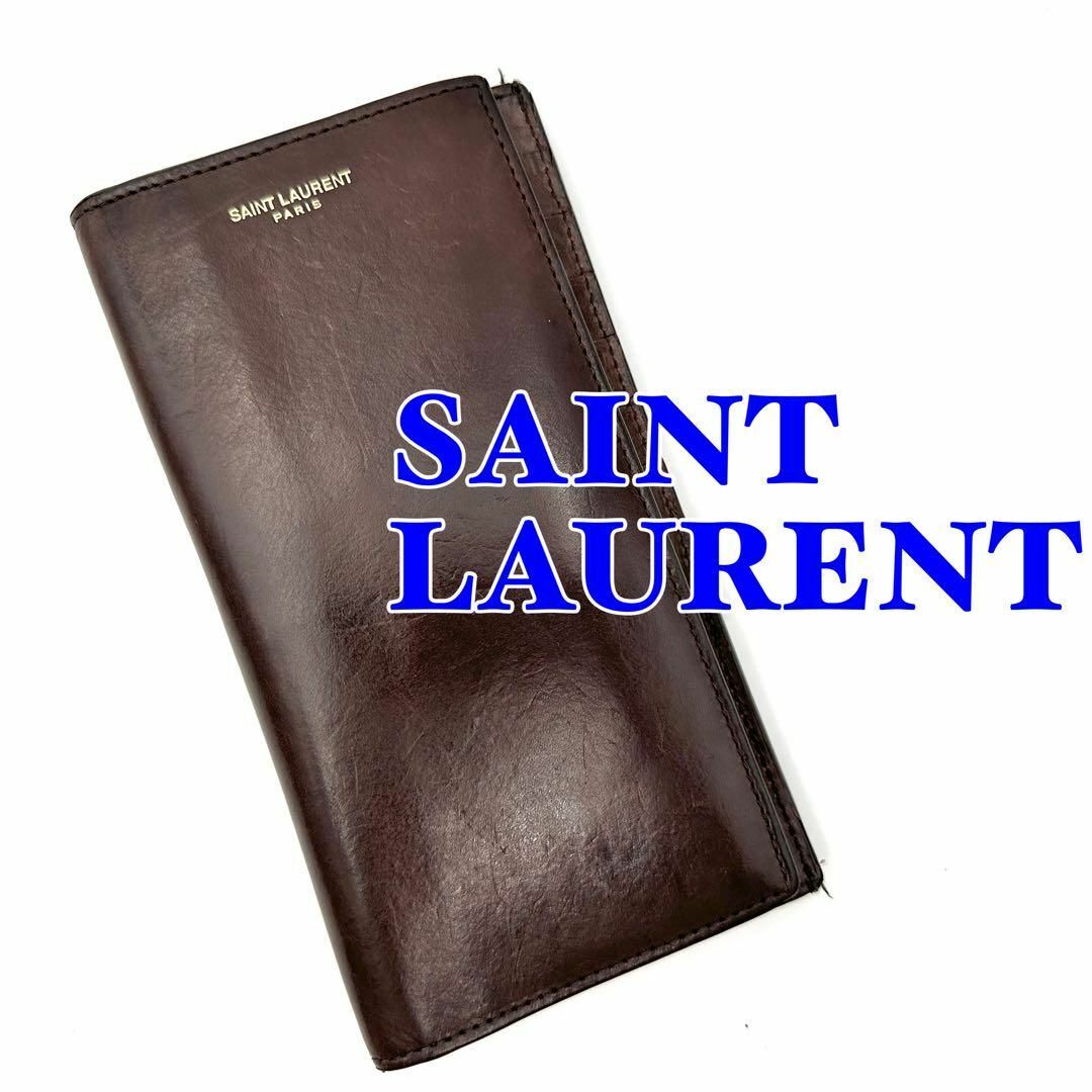 Saint Laurent(サンローラン)のSAINT LAURENT サンローラン 長財布 二つ折り レザー ブラウン メンズのファッション小物(長財布)の商品写真