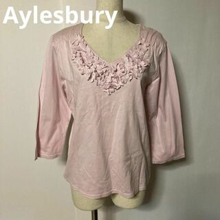 Aylesbury - アリスバーリー　ピンク　花モチーフ　薄手　７部袖　Tシャツ　春夏　大きなサイズ