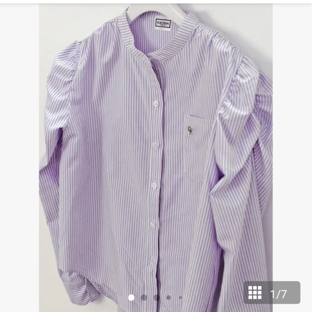 puff sleeve stripe shirt（purple） レディースのトップス(シャツ/ブラウス(長袖/七分))の商品写真