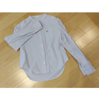 puff sleeve stripe shirt（purple）(シャツ/ブラウス(長袖/七分))