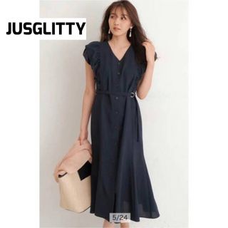 ジャスグリッティー(JUSGLITTY)のJUSGLITTY ジャスグリッティー　フロント釦フリルワンピース(ロングワンピース/マキシワンピース)