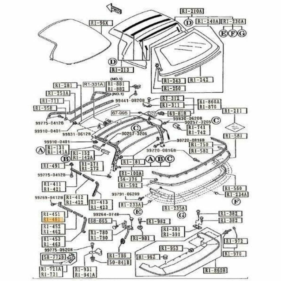 マツダ(マツダ)のマツダ 純正 ロードスター ウェザーストリップ NO1 左 NA 自動車/バイクの自動車(車種別パーツ)の商品写真