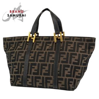 フェンディ(FENDI)のFENDI フェンディ ズッカ ブラウン 茶 ゴールド金具 キャンバス /レザー ハンドバッグ トートバッグ レディース 405788 【中古】(ハンドバッグ)