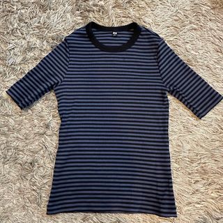 ユニクロ(UNIQLO)のユニクロ　レディース　リブボーダークルーネックT  Sサイズ(Tシャツ/カットソー(半袖/袖なし))