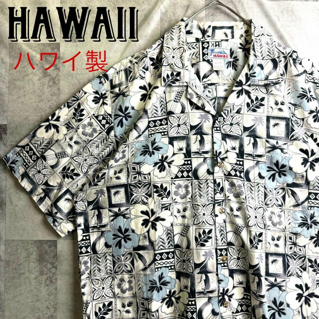 VINTAGE(ヴィンテージ)の美品 ハワイ製 USA製 HAWAII アロハシャツ 開襟 ボタニカル 2XL メンズのトップス(シャツ)の商品写真