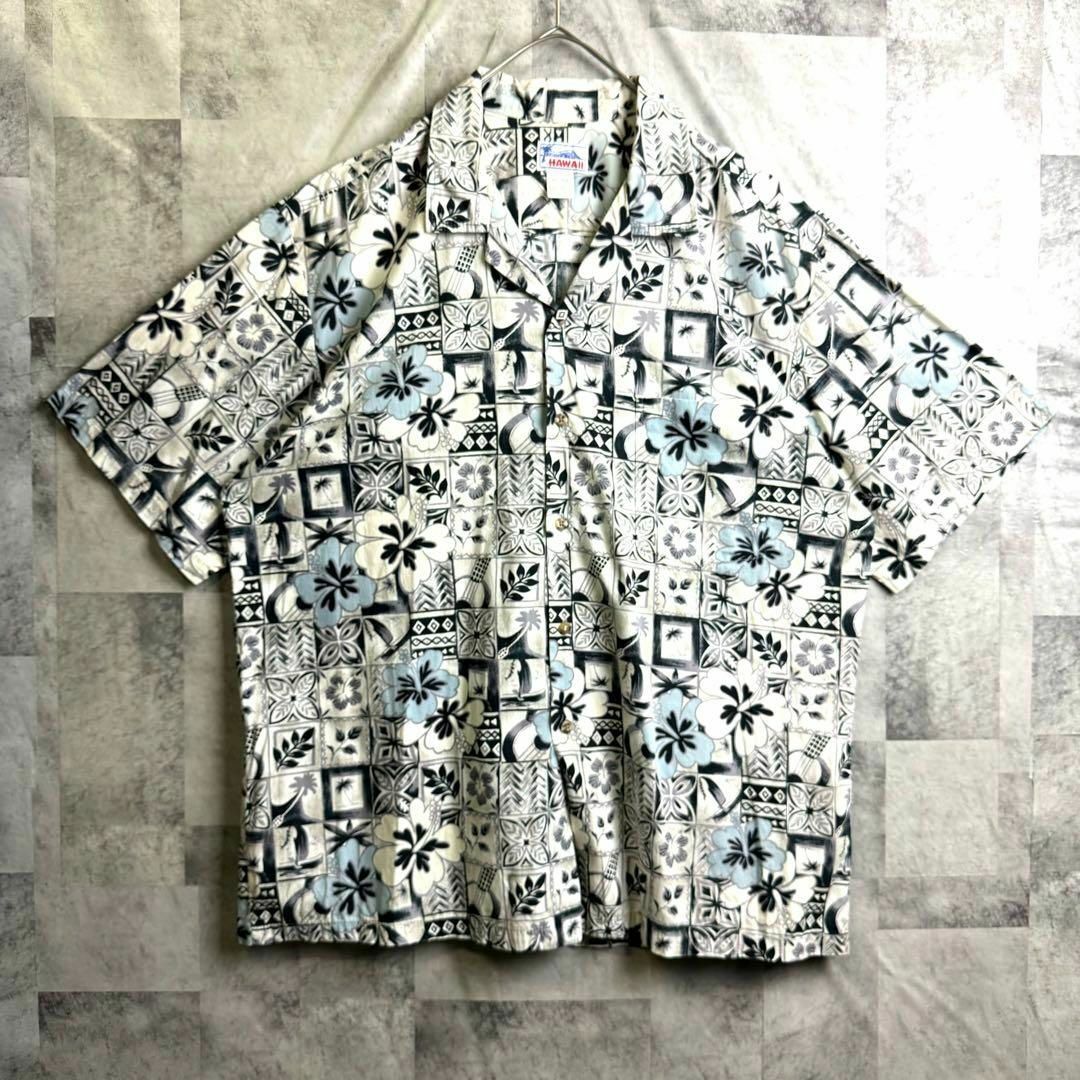 VINTAGE(ヴィンテージ)の美品 ハワイ製 USA製 HAWAII アロハシャツ 開襟 ボタニカル 2XL メンズのトップス(シャツ)の商品写真