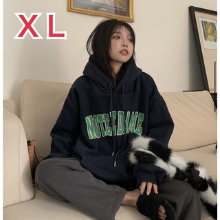 【即購入OK】ロゴ パーカー ネイビー XL 男女兼用 韓国 ファッション(トレーナー/スウェット)