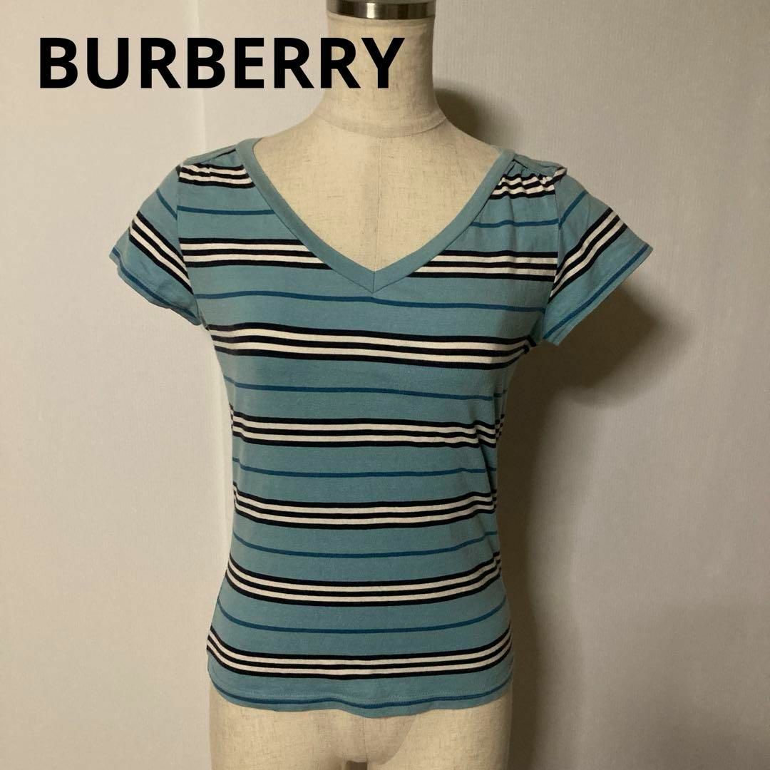 BURBERRY BLUE LABEL(バーバリーブルーレーベル)のバーバリーブルーレーベル　半袖　ボーダーTシャツ　シャツ　Mサイズ　ブルー レディースのトップス(Tシャツ(半袖/袖なし))の商品写真