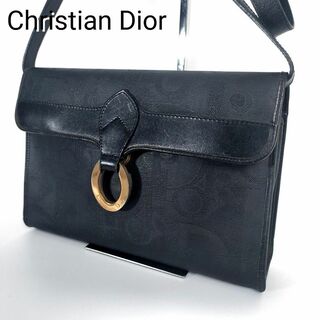 クリスチャンディオール(Christian Dior)のクリスチャンディオール ショルダーバッグ レザー トロッター柄 ロゴ 型押し 黒(ショルダーバッグ)