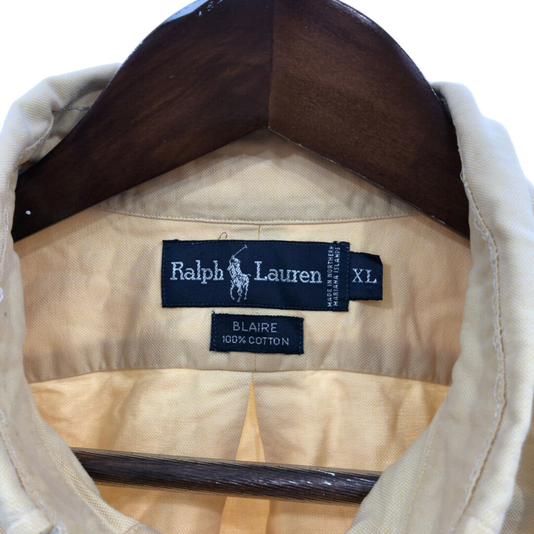 90年代 RALPH LAUREN ラルフローレン BLAIRE ボタンダウン 半袖シャツ イエロー (メンズ XL) 中古 古着 Q6598 メンズのトップス(シャツ)の商品写真