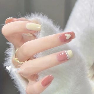 【人気商品】 ネイルチップ レディース ハート パール ピンク ホワイト(つけ爪/ネイルチップ)