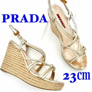 プラダ(PRADA)のPRADA プラダ サンダル ウェッジソール バックストラップ ゴールド 23㎝(サンダル)