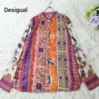 DESIGUAL - 極美品 デシグアル 長袖シャツ ペイズリー柄 バンドカラー M ウォッシャブル