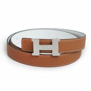 エルメス(Hermes)のエルメス ミニ コンスタンス 24MM ギヨシェ リバーシブル ベルト 80CM ヴォースイフト ヴォーエプソン レザー ゴールド ブラン ブラウン ホワイト 茶 白 シルバー金具 U刻印 箱付 HERMES（新品・未使用品）(ベルト)