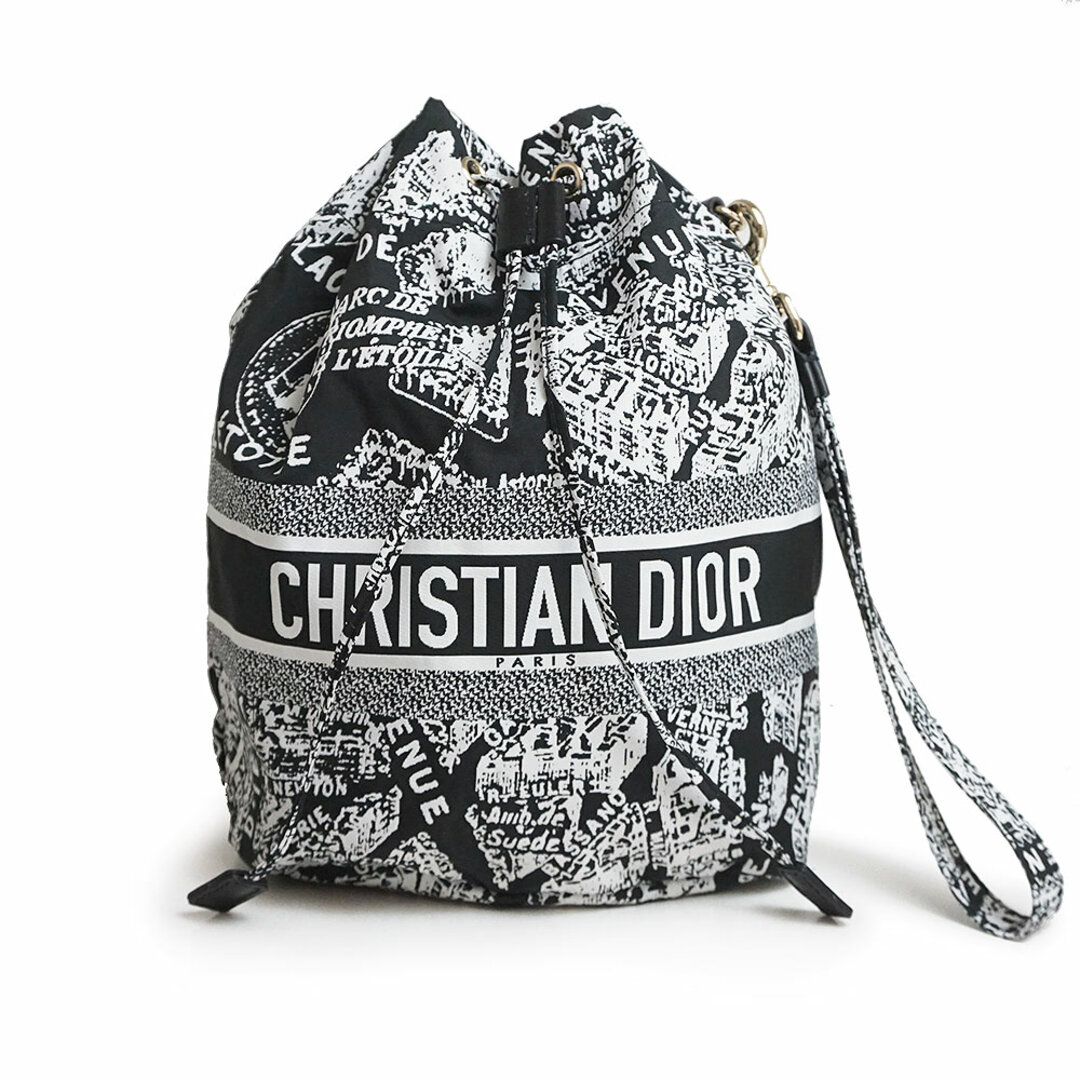 Christian Dior(クリスチャンディオール)のクリスチャンディオール プラン ドゥ パリ 巾着 トラベル ポーチ ナイロン レザー ブラック ホワイト 黒 白 ゴールド金具 Christian Dior（新品・未使用品） レディースのファッション小物(ポーチ)の商品写真