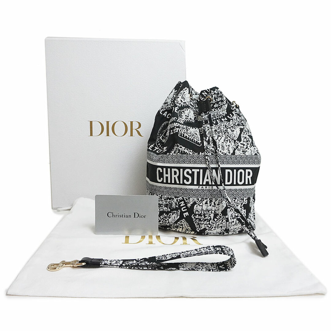 Christian Dior(クリスチャンディオール)のクリスチャンディオール プラン ドゥ パリ 巾着 トラベル ポーチ ナイロン レザー ブラック ホワイト 黒 白 ゴールド金具 Christian Dior（新品・未使用品） レディースのファッション小物(ポーチ)の商品写真