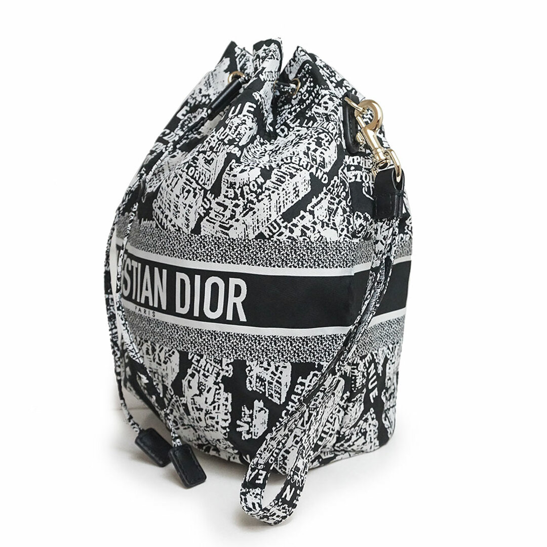 Christian Dior(クリスチャンディオール)のクリスチャンディオール プラン ドゥ パリ 巾着 トラベル ポーチ ナイロン レザー ブラック ホワイト 黒 白 ゴールド金具 Christian Dior（新品・未使用品） レディースのファッション小物(ポーチ)の商品写真