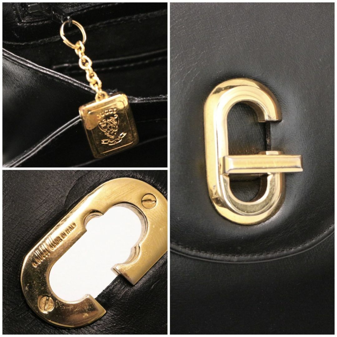 Gucci(グッチ)のグッチ ハンドバッグ トップハンドル G金具 ターンロック レザー ブラック 革 レディースのバッグ(ハンドバッグ)の商品写真