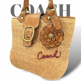 コーチ(COACH)の美品✨コーチ　カゴバッグ　トートバッグ　ソーホー　フラワーモチーフ　ロゴ刺繍(トートバッグ)