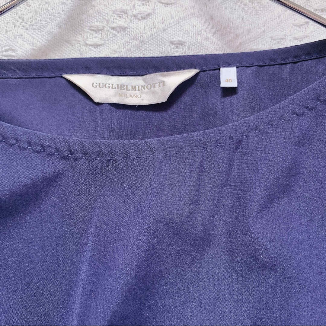 グリエルミノッティ MILANO イタリー製　ブラウス　ネイビー　変形　40 レディースのトップス(シャツ/ブラウス(半袖/袖なし))の商品写真