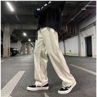 【売れてます】白系　パンツ　メンズ　ストリート　ストレート　カジュアル　XL(ワークパンツ/カーゴパンツ)