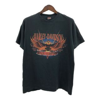 ハーレーダビッドソン(Harley Davidson)のHARLEY DAVIDSON ハーレーダビッドソン イーグル 半袖Ｔシャツ バイク ロゴ ブラック (メンズ L) 中古 古着 Q6608(Tシャツ/カットソー(半袖/袖なし))