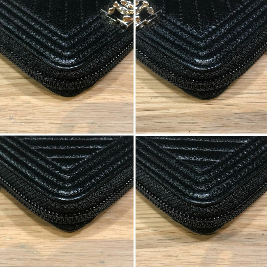 CHANEL(シャネル)の新品同様 シャネル ボーイシャネル シェブロン ジップコインパース GD金具 黒 レディースのファッション小物(コインケース)の商品写真