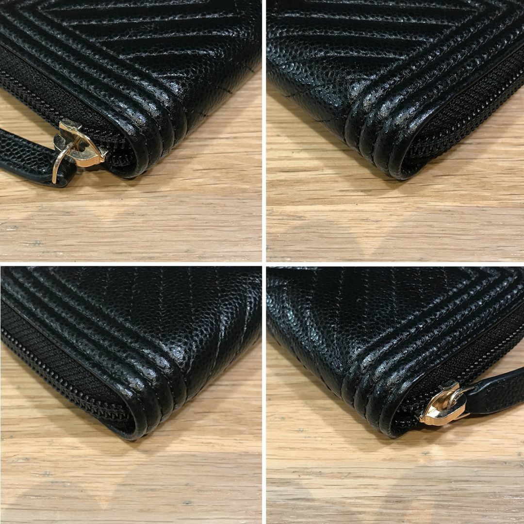 CHANEL(シャネル)の新品同様 シャネル ボーイシャネル シェブロン ジップコインパース GD金具 黒 レディースのファッション小物(コインケース)の商品写真