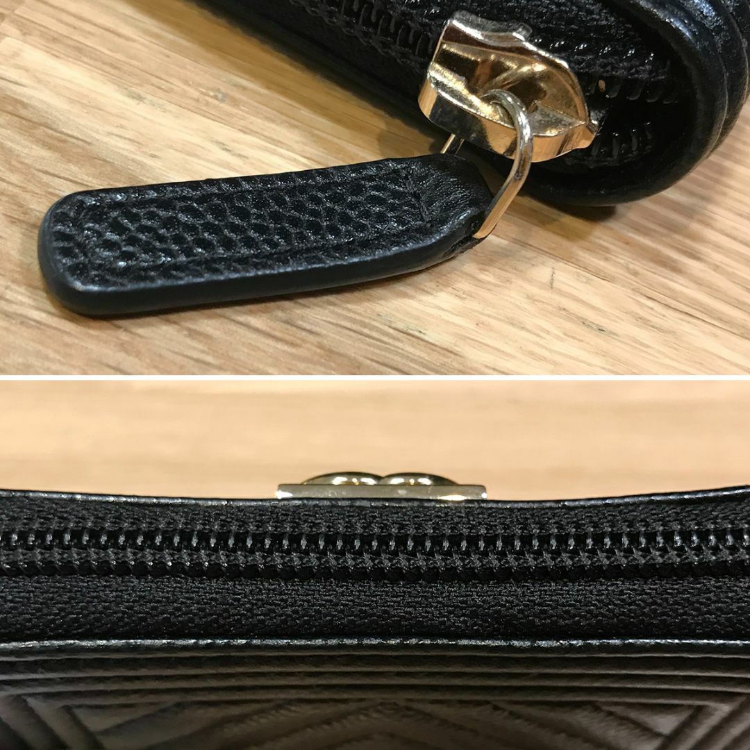 CHANEL(シャネル)の新品同様 シャネル ボーイシャネル シェブロン ジップコインパース GD金具 黒 レディースのファッション小物(コインケース)の商品写真