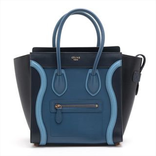 セリーヌ(celine)の極美品 セリーヌ ラゲージ マイクロ ショッパー レザー ハンドバッグ トート 本革 ネイビー 紺 人気 定番 レディース MMM P18-9(ハンドバッグ)