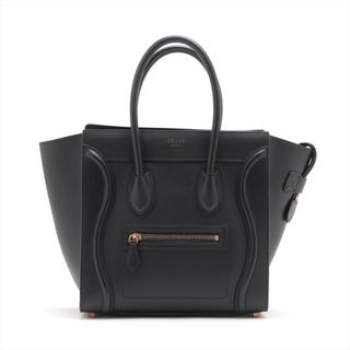 セリーヌ(celine)の極美品 セリーヌ ラゲージ マイクロ ショッパー レザー ハンドバッグ トート 本革 ブラック 黒 婦人 レディース MMM Q22-5(ハンドバッグ)