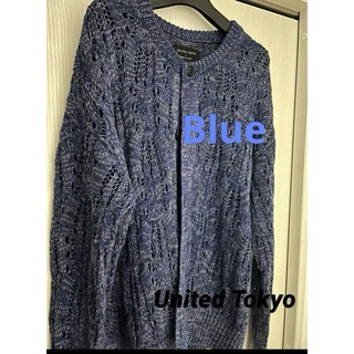 UNITED TOKYO - United Tokyo グリッターメッシュニットカーディガン　ブルー