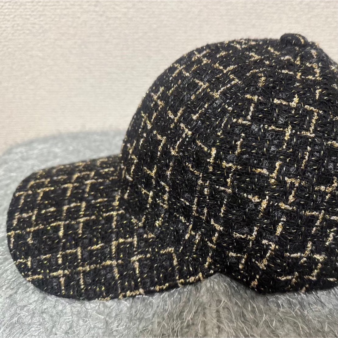 キャップ　ツイード　紫外線対策　帽子　シンプル　韓国　ネイビー レディースの帽子(キャップ)の商品写真