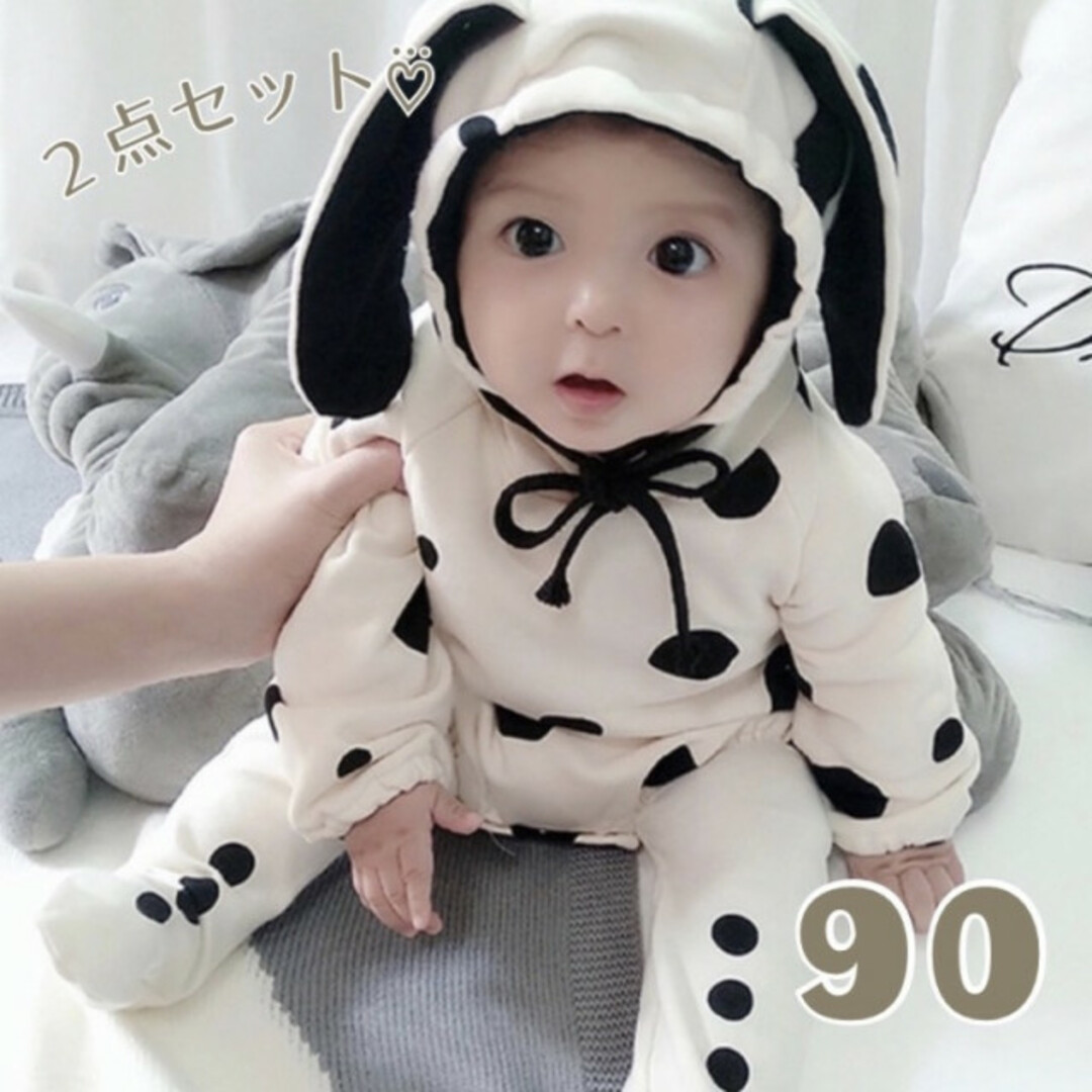 ダルメシアン ロンパース タイツセット 90 スウェット 新品 赤ちゃん 犬 キッズ/ベビー/マタニティのベビー服(~85cm)(ロンパース)の商品写真