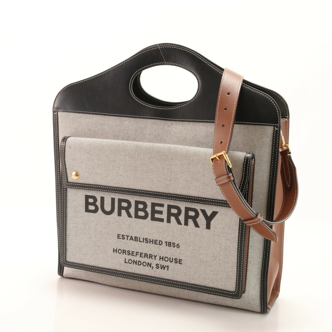 BURBERRY(バーバリー)の新品同様 バーバリー ミディアム ポケット バッグ 2WAY ショルダーバッグ 斜め掛け ハンド トート 黒 レザー A4 レディース EEM AA8-5 レディースのバッグ(ショルダーバッグ)の商品写真