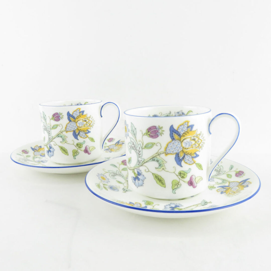 MINTON(ミントン)の美品 MINTON ミントン ハドンホールブルー コーヒーカップ＆ソーサー 2客 ペア キャンシェイプ 花柄 白 青 英国 SU6023D  インテリア/住まい/日用品のキッチン/食器(グラス/カップ)の商品写真