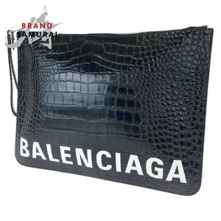 バレンシアガ(Balenciaga)の美品 BALENCIAGA バレンシアガ クロコ型押し ロゴ 型押し ブラック 黒 ホワイト 白 レザー 579550 クラッチバッグ セカンドバッグ メンズ 405921 【中古】(セカンドバッグ/クラッチバッグ)