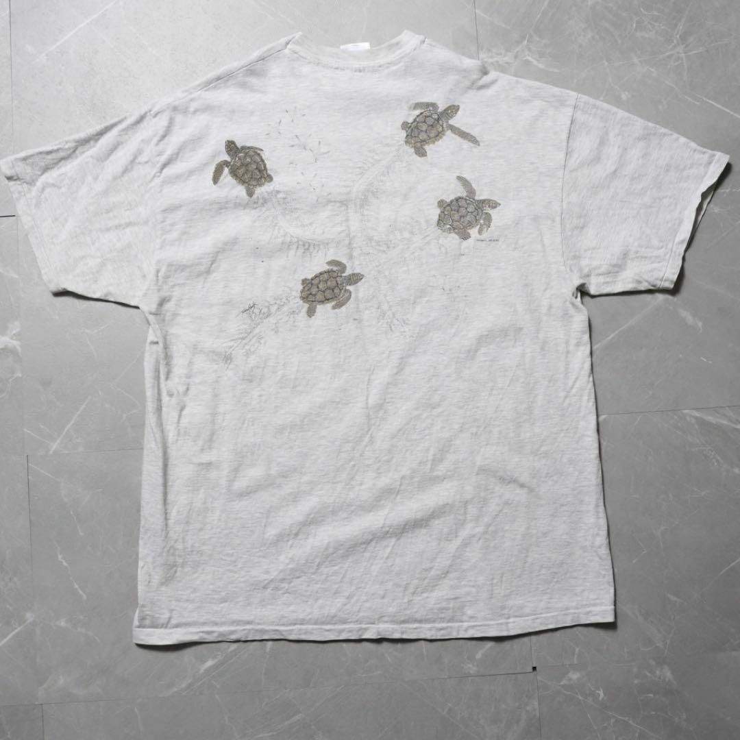 Hanes(ヘインズ)のXLサイズ　グレー　ヘインズ　プリントTシャツ　タートル　亀 メンズのトップス(Tシャツ/カットソー(半袖/袖なし))の商品写真