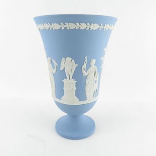 ウェッジウッド(WEDGWOOD)の美品 WEDGWOOD ウェッジウッド ジャスパー アルカディアン ペールブルー 花瓶 神話 フラワーベース 花器 花入 花びん SU6040D (花瓶)