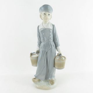 美品 LLADRO リヤドロ 4811 LECHERITO フィギュリン 少年 牛乳 ミルク 置物 陶器人形 オブジェ SU6054E (置物)